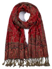 1件女士时尚保暖腰果图案印花围巾，经典佩斯利花纹头巾和披肩，可搭配长袍和连衣裙 - 安哥拉紅 - 查看 6