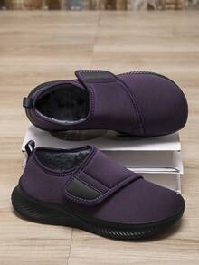 Adjustable Hook And Loop Slip-On Boots, Thick Thermal Lining Design For Comfort, Suitable For Wide Feet And Middle-Aged/Elderly, Casual Sports Shoes For Autumn/Winter - Purple - View 3