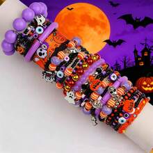 10 Stücke/Los Vintage Punk Gothic Halloween Armbänder für Herren und Damen, Geist, Kürbis, Spinne, Schädel, Augen Designs, Feiertagsparty, Make-up Ball, Nachtclub, Bar, Geschenke für Freunde, Alltagszubehör