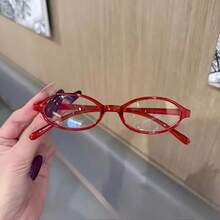 1 Pair, Women's Oval Frame Transparent Lens Glasses, Y2K Retro Style Small Frame Glasses, Fashionable Computer Glasses,  Commuting Accessories, Retro Aesthetics, Fashion Design, Lightweight Frame, Women's Glasses, Suitable For Office Workers, Adult Size - 黑色 - 查看 4