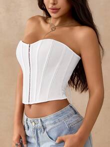 Áo corset hở lưng buộc dây kiểu cổ điển Apperloth với gọng thép, khoen kim loại, áo định hình hở lưng, áo quây ngắn, trang phục Halloween, thu đông dành cho nữ. - trắng - Xem 3