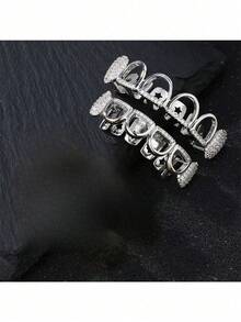 1 szt./2 szt. w stylu hip-hopowym, wydrążone zęby wampira, inkrustowane błyszczącą cyrkonią, platerowane 18-karatowym złotem, akcesoria na Halloween, świąteczne, uliczne, w zestawie pęseta i wosk dentystyczny, wydrążone aparaty ortodontyczne w stylu hip-hopowym, inkrustowane cyrkonią 5A, zęby zombie odgrywają rolę akcesoriów do aparatów ortodontycznych w stylu rap.