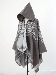 1件套花卉提花连帽时尚高端女士披肩斗篷，可搭配连衣裙 - 彩色 - 查看 15