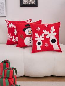 1 pieza Cojín decorativo de Navidad, Funda de cojín con diseño de reno y copos de nieve, Adecuado para sala de estar, dormitorio, decoración de 4 estaciones ¡Feliz Navidad!