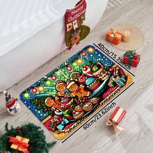 1pc Gingerbread Man & Lighting Doormat, Soft Christmas Bath Mat, Absorbent Christmas Kitchen Floor Mat, Holiday Decor, Non-Slip Holiday Floor Rug For Patio, Bedroom, Kitchen, Living Room, Entryway, Bathroom, Christmas Decoration