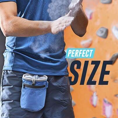 Hochwertige Nylon Kreidebeutel mit verstellbarem Hüftgurt und Reißverschlusstasche - Blauer rutschfester Kreidebeutel, unverzichtbar für Gymnastik, Bergsteigen, Klettern | Modisches Design | Sicherer Reißverschluss, Kletterausrüstung