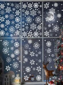137pcs-Snowflake Window Stickers, Christmas Decorations White Christmas Snowflakes Window Clings,Easy To Apply Stickers For Festive Home Decoration Winter Decorations,Christmas,Glass Windows Removable Winter Door Background Decorations - Clear - View 2