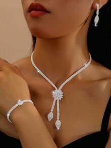 4pcs/Set Wedding Jewelry Necklace, Earrings, Bracelet Set, Brides, Parties, Thanksgiving Valentine's Day Accessories - 金子 - 查看 2