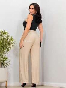 DUNA Fabric Pants With Lining, Pocket And Elastic Waist - Beis - Ver 3
