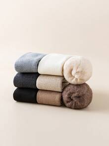 1双羊毛混纺过膝长袜，保暖隔热内衬纯色过膝袜，女士冬季舒适长袜 - 彩色 - 查看 6