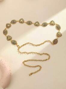 1 Peça Corrente de Cintura em Metal com Formato de Coração Oval, Corrente de Cintura na Cor Dourada Vintage, Acessório de Cintura em Estilo Boêmio, Corrente Corporal com Padrão de Coração, Corrente de Cintura Versátil de Moda para Vestido, Joias Corporais, Corrente de Cintura Acessório de Natal, Cinto de Noiva, Adequado para Primavera, Verão, Outono e Inverno