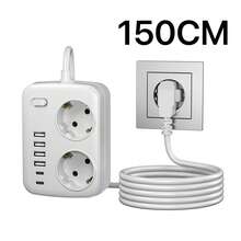 Protector de sobretensión multipuerto 8 en 1 con 2 tomas de CA, 4 puertos USB-A, 2 puertos USB-C, interruptor de encendido/apagado y un voltaje de funcionamiento de 100-250V para el hogar, la oficina y la estación de carga para viajes