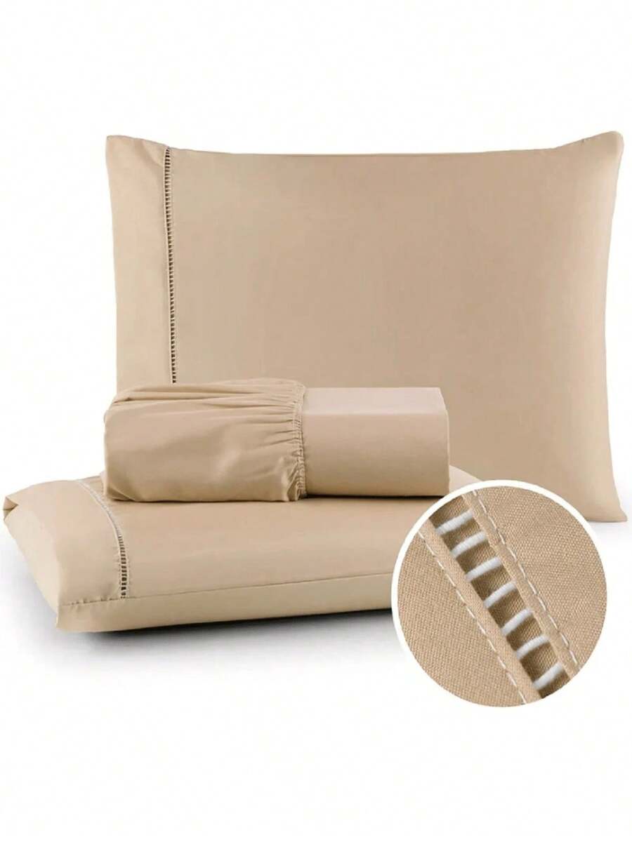 400 Thread Count Bedding Set With Elastic Hotel Standard Ponto Palito All Sizes Bedroom Soft Touch - 卡其色 - 查看 1