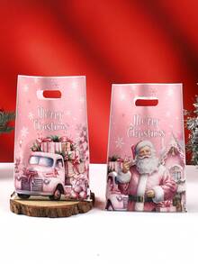 50 piezas Bolsas de regalo de Navidad, bolsas de plástico con diseño de Papá Noel y muñeco de nieve en color rosa, bolsas de fiesta y decoración navideña, suministros para fiestas de Navidad, bolsas de regalo pequeñas, bolsas de envoltura de regalos de Navidad, perfectas para regalos pequeños