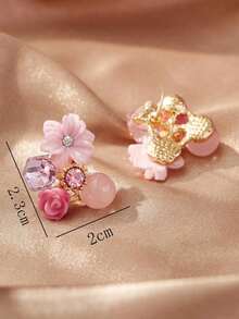 Andkiss 1pair Fashion Zinc Alloy Rhinestone & Flower Decor Stud Earrings For Women For Daily Decoration Valentines - 圖片款 - 查看 4