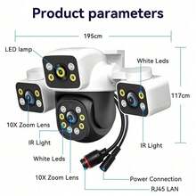 6K 12MP WiFi IP摄像头，三镜头，10倍光学变焦，防水，自动跟踪，云台半球型，安防监控，兼容IPC360Home APP - 黑與白 - 查看 8