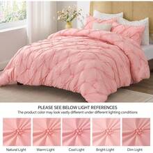 Pink King Size Comforter Set - 3 Pieces Boho Pintuck Lightweight Soft & Warm Bedding Set With 2 Pillowcases For All Season,  Design - 粉色 - 查看 7