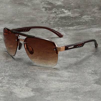 Fashionable Classic Pilot Gradient Lens Unisex Oval Shaped Stylish Fashion Glasses, Luxury Brand Designer Fashion Fashion Glasses, Suitable For Tropical Beach Vacation In Summer, Shiny Material, Elegant Aesthetic, Retro Travel Fashion Fashion Glasses For Men And Women