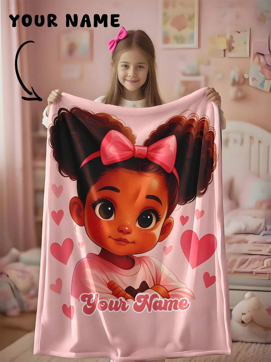 1件可定制文字家庭毯，女孩图案纪念毯。适合女孩、男孩、成人，情人节礼物，轻便，婴儿毯，个性化披毯，个性化照片毯，个性化婴儿毯，新生儿毯，返校时尚，家庭必备