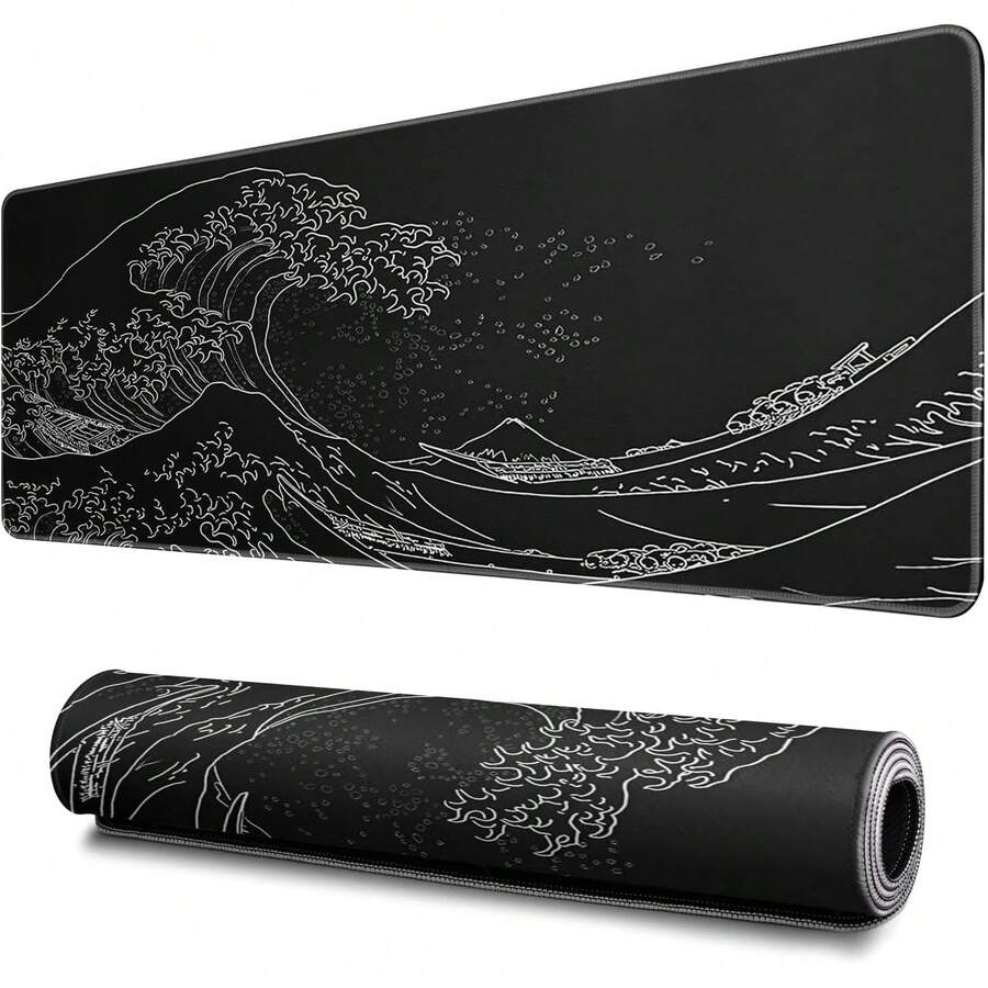 MOYAC Mouse Pad para Juegos XXL (300 * 800 mm), Alfombrilla Ratón Impermeable y Antideslizante, Suave y Cómoda, Accesorio de Escritorio, Mousepad para Oficina, Computadoras, Laptops (Olas de Kanagawa) - Samurái - Ver 1