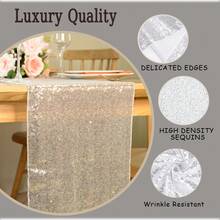 eluckya 1/6/12 Pcs Glitter Sequin Table Runner, Long Table Runner, Shiny Fabric Runner For Decorating Round/Rectangular Table, Perfect For Fall Decoration, Holiday Parties, Catering Events, Kitchen Decoration, Christmas Decoration, Halloween Textiles, Banquets, Parties, Weddings, Bridal Showers, Table Decorations, Thanksgiving, Home Decoration, Western Decoration - 銀色 - 查看 5