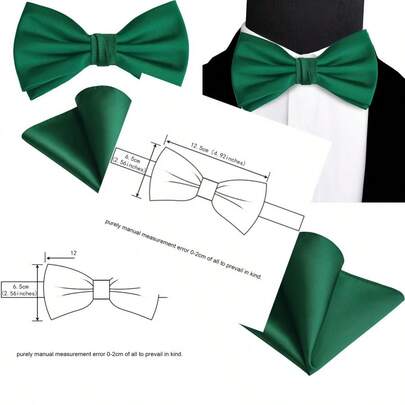GUSLESON Solid Color Unusual Wrapping Adjustable Pretied Bow Tie And Pocket Square Cufflink Set With Gift Box