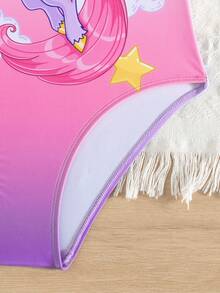 少女渐变荷叶袖可爱连体泳衣 - 淡紫色 - 查看 4