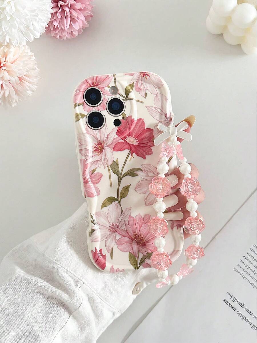 奶油色纹理波浪边极简高端TPU花卉彩绘防摔手机壳，兼容 XR/7/8、17Pro/17Air/17/17ProMax、16/11/16Pro/16Plus/16ProMax/16E/15ProMax、13/14/12/XS/XR/7G/8P、Galaxy S25/S25Plus/S25 Ultra、A16/A36/A26/A56、11/12Pro/12/12X/13Pro/14Pro/15Pro、Redmi 10/9/Note9/12C/Note11Pro/Note8Pro - 彩色 - 查看 1