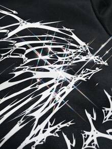 LOVE JOYY Women Skeleton Wing Rhinestone Embellished Sweatshirt, Street Fashion Style - Black - View 7