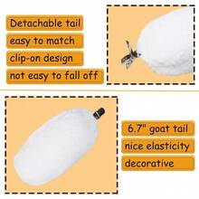 Goat Ears Headband With Ram Horns And Tail Furry Goat Costume Accessory. - 白色 - 查看 4