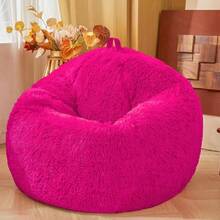 Shaggy Fuzzy Fluffy Hot Pink Bean Bag Chair Covers – Soft Plush Furry Hot Pink Bean Bag Chair Cover For  Girl, Stuffed Animals Bean Bag Storage, No Filler, 38"X38"X40",23856457 - 玫紅色 - 查看 3