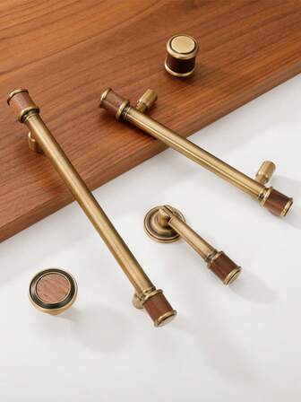 1pc Walnut Wood & Brass Pull Handle, Vintage New Chinese Style Yellow Antique Drawer, Cabinet, Wardrobe Door