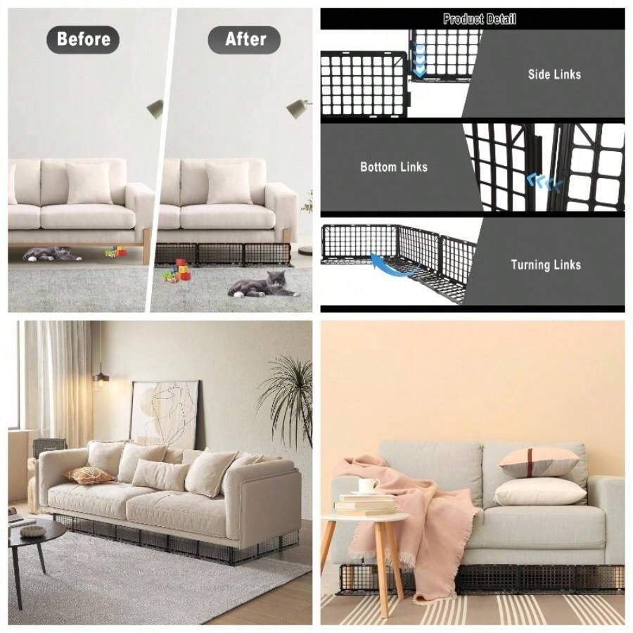 12 bloqueadores debajo del sof, 6. pulgadas de altox 14.5 pulgadas de largo, bloqueador debajo de la cama para mascotas, bloqueador de plstico negro debajo de los muebles para detener cosas - Negro - - Ver 1