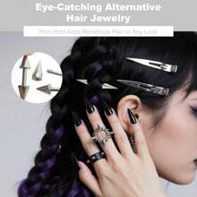 QY- 10PCS Goth Hair Accessories Spikes For Braids Punk Rock Festival Clips Gothic Hair Clip Set For Women Men Edgy Alt Grunge Braided Hair Accessories -6459 - Bạc - Xem 4