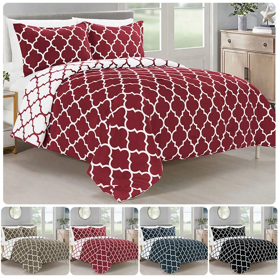 Elegant Comfort All Season Ultra Soft 3pcs Geometric Trellis Comforter Set, Down Alternative Breathable And Comfortable Quilt Luxury Hotel Quality 3 Piece Full/Queen, King/California King And Twin/Twin XL Size Bed Includes 1 Comforter And 2 Pillowcases Bedding Set, Christmas Decorations Gifts, Cozy Winter Styles, Holiday Décor - 酒紅色 - 查看 1