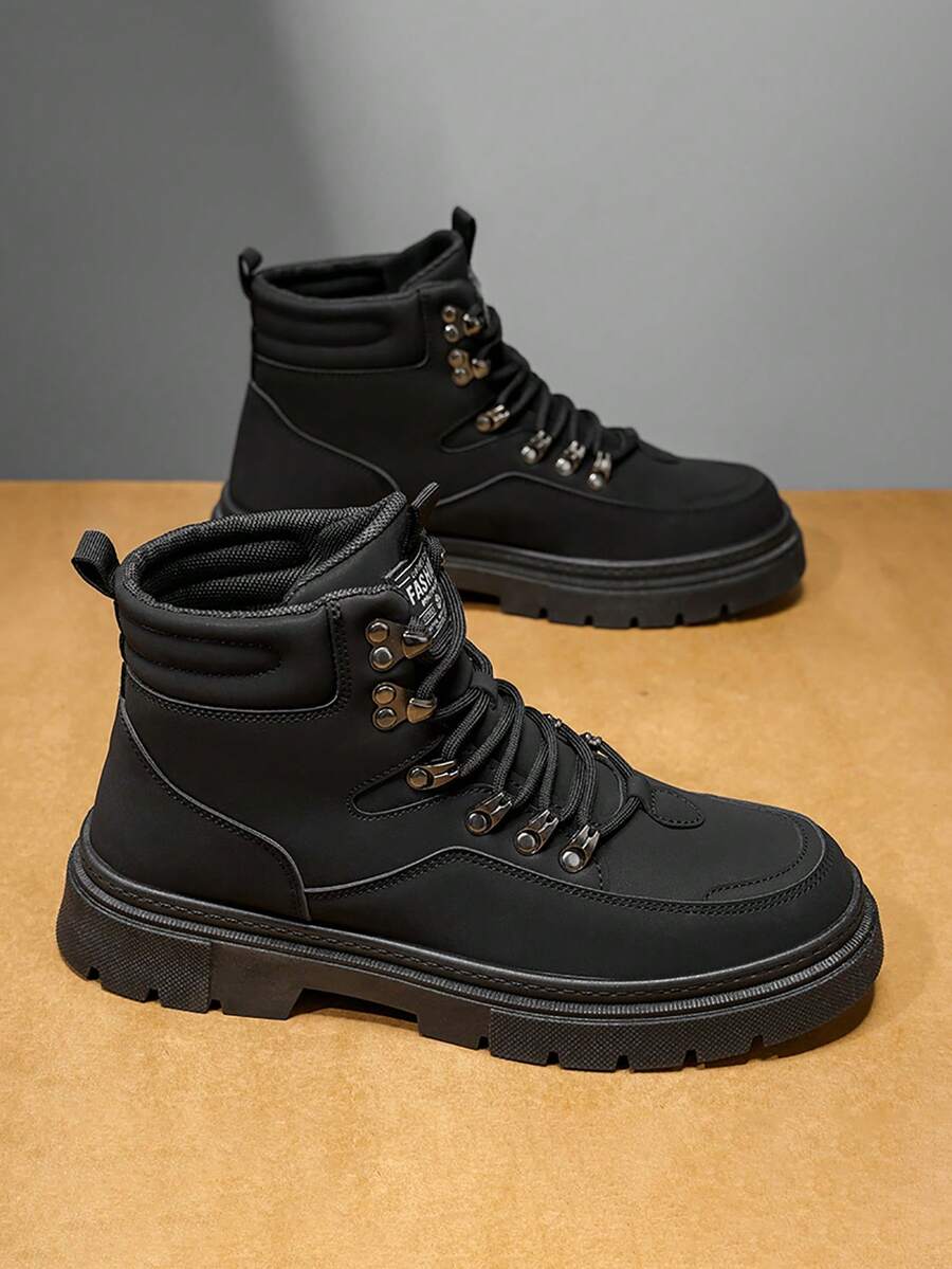 男士高帮休闲靴，新款秋/春绒面靴，黑色毛皮及踝靴，男鞋