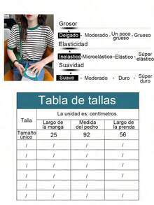 Top de rayas para mujer,Camiseta de punto con cuello redondo estampado,Camiseta de manga corta casual sencilla y versátil - Verde - Ver 10