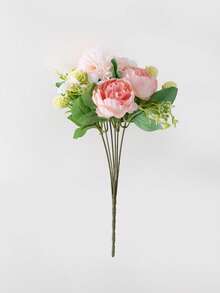 MEHELANY 1束粉色仿真牡丹花束，仿牡丹，丝质仿真菊花花束，适合作为女士礼物、家居装饰、生日派对中心摆设、桌面摆件、花瓶插花、室内外节日派对装饰、DIY新娘捧花、婚礼仿真花卉装饰 - 粉色 - 查看 4