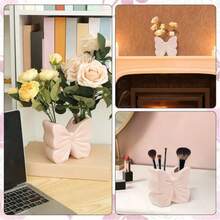 Pink Bow Ceramic Holder - Butterfly Toothbrush Holder, Makeup Brush Organizer And Decorative Storage - Pink Bow Bathroom Decor And Vanity, Desk Or Girls Room Accessories - 淺粉色 - 查看 5
