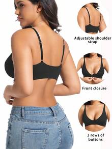 EMUPER 一体式前扣无缝速干可水洗无钢圈性感内衣文胸，适合春夏秋季外穿 - 黑色 - 查看 3