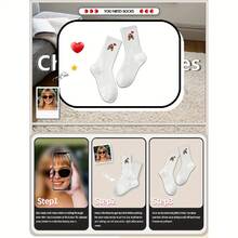 1 Pair Custom Face Socks With Photo - Personalized Mid-Calf Socks For Couples, Fun & Creative Design, Breathable Polyester/Spandex Blend, Perfect For Valentine'S Day, Birthdays, And Gifts, Cute Socks