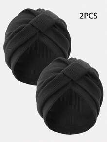 2件装女士秋季透气华夫格纹方巾帽，时尚头巾，适合日常使用 - 彩色 - 查看 9