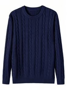 GRDR 男式纯色扭花长袖圆领毛衣 - 藏蓝色 - 查看 2