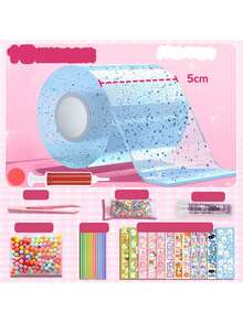 Shiny Nano Tape Bubbles DIY Set, Includes Dual Pink & Blue Glitter Tapes, Glitter Pump, Sequins, Stickers, Straws, Random Selection - Creative Multi-Piece Gift Set, Suitable For Birthday, Carnival, Christmas, Halloween Parties