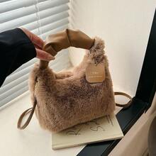 1pc Cute Fluffy Handbag, Casual Versatile Shoulder Crossbody Bag, Lightweight Furry Cloud Bag, Autumn/Winter - Coffee - View 5