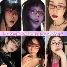 HYCHIC Fashion Fake Glasses Non Prescription  Glasses For Women  Rectangle Office-Siren Y2K Frame - 紅色彩虹花相框 - 查看 7