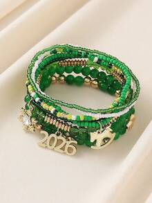 Set de 8 piezas de pulsera con cuentas de vidrio con colgante numérico 2026, diseño de caballo y copo de nieve, estilo bohemio, adecuado para uso diario, casual, viajes, regalo de vacaciones para mujeres