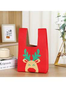 Pungi de Crăciun, Design la scară mică, Geantă mică tricotată cu model floral pentru purtat pe braț, Geantă de mână