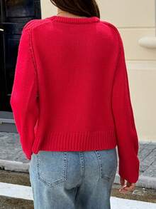 Women's New Autumn And Winter Back To School Sweater Casual Solid Color Simple Daily Short Style Round Neck Long-Sleeved Sweater