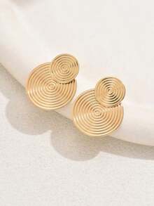 1 Pair New Minimalist Geometric Summer Everyday Wear Fashion Elegant Simplex Round Floral Front & Back Stud Earrings - 銀色 - 查看 2